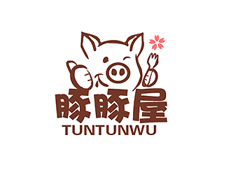 秦曉東的豚豚屋日式餐廳動物卡通吉祥物標志logo設計